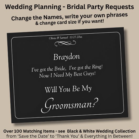 Will You Be My Groomsman? Black White Infinity