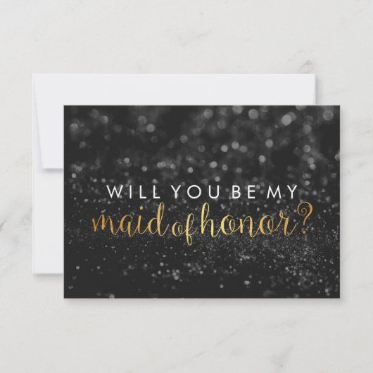 WIll You be My Maid of Hon - Glit Script Fab Black Einladung (Vorderseite)