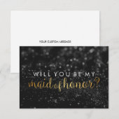 WIll You be My Maid of Hon - Glit Script Fab Black Einladung (Vorne/Hinten)