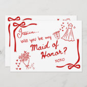 Will you be my Maid of Honor Card Invitation Einladung (Vorne/Hinten)