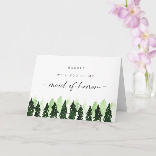 Will you be my Maid of Honor Winter Pine Tree Karte (Orchidee)