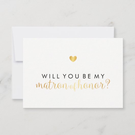 WIll You Be My Matron - Gold Heart Script Fab Einladung (Vorderseite)