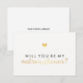 WIll You Be My Matron - Gold Heart Script Fab Einladung (Vorne/Hinten)