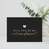 WIll You Be My Matron - Gold Heart Script Fab Einladung (Stehend Vorderseite)