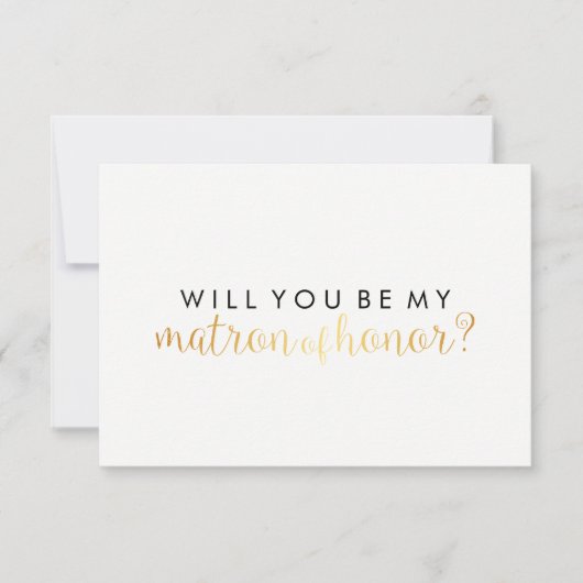 WIll You Be My Matron - Gold Script Fab Einladung (Vorderseite)