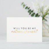 WIll You Be My Matron - Gold Script Fab Einladung (Stehend Vorderseite)