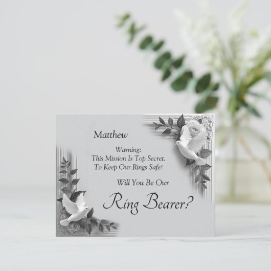 Will You Be My Ring Bearer? Grey Roses & Doves (Stehend Vorderseite)