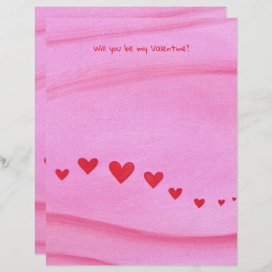 Will you be my Valentine, heart themed stationery Briefbogen (Vorne/Hinten)