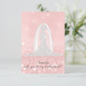 Will you Bridesmaid Glitzer Grau Dress Pink Veil Einladung (Stehend Vorderseite)