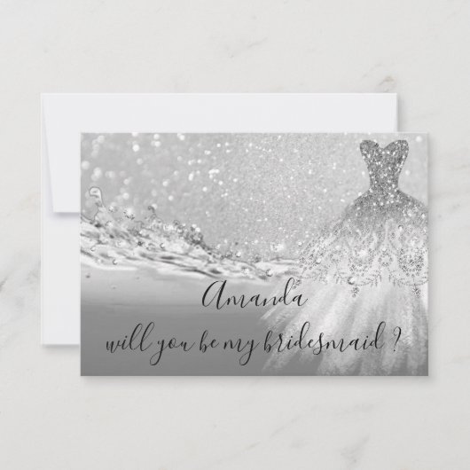 Will you Bridesmaid Grau Glitzer Silver Einladung (Vorderseite)