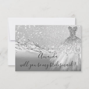 Will you Bridesmaid Grau Glitzer Silver Einladung