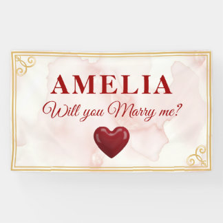 Will you marry me Red Heart Romantic Proposal Banner