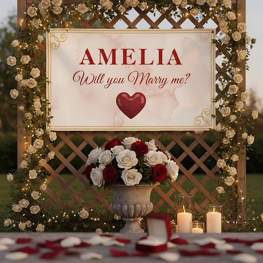 Will you marry me Red Heart Romantic Proposal Banner