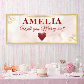 Will you marry me Red Heart Romantic Proposal Banner