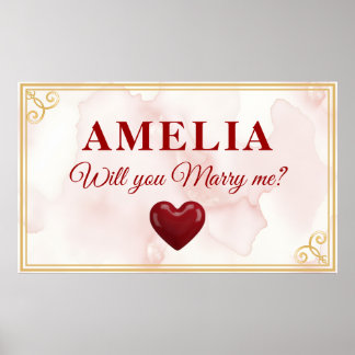 Will you marry me Red Heart Romantic Proposal Poster