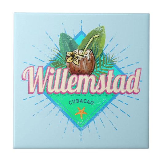 Willemstad Curacao Urlaub Vintag Karibik Fliese (Vorderseite)