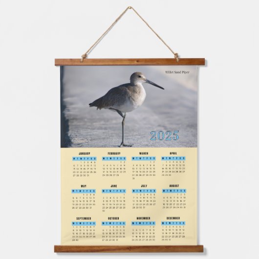 Willet Piper Bird Wall Calendar Wandteppich Mit Holzrahmen (Vorderseite)