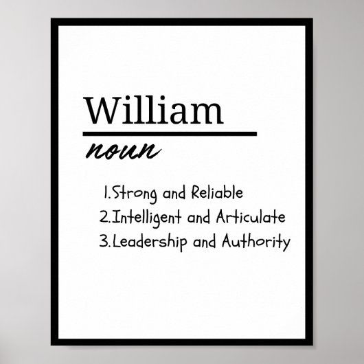 William, Boy Personalisiert Name Definition Poster (Vorne)