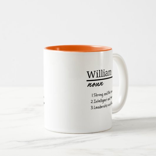 William, Boy Personalisiert Name Definition Zweifarbige Tasse (VorderseiteRechts)