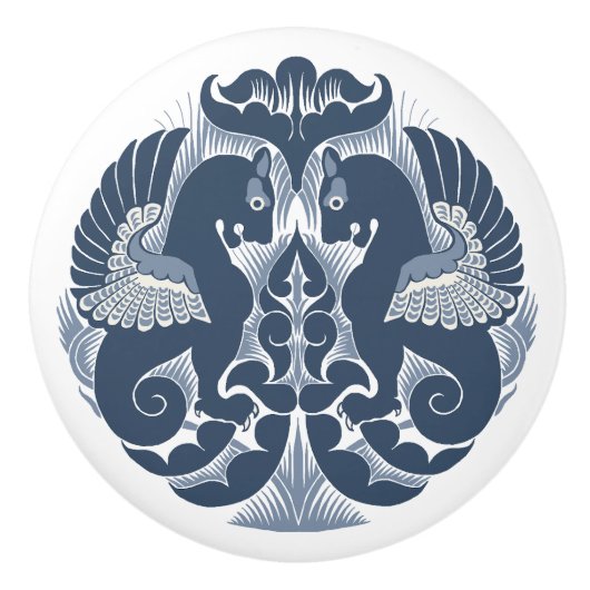 William De Morgan Blue Griffins Ceramic Pull Keramikknauf (Vorderseite)