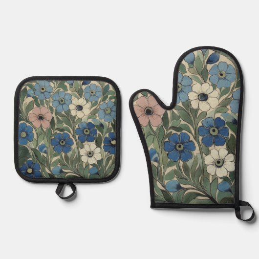 William De Morgan Flowers Ofenhandschuh & Topflappen-Set (Vorderseite)