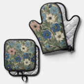 William De Morgan Flowers Ofenhandschuh & Topflappen-Set (Vorderseite/Rückseite)