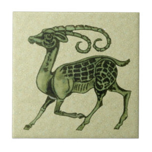 William De Morgan Green Antelope Repro Tile Fliese