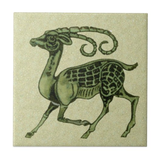 William De Morgan Green Antelope Repro Tile Fliese (Vorderseite)