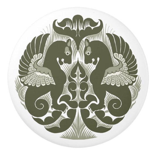 William De Morgan Green Griffins Ceramic Pull Keramikknauf (Vorderseite)