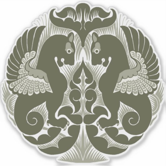 William De Morgan Green Griffins Vinyl Sticker (Vorderseite)