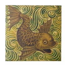 William De Morgan Repro Dolphin Tile (Gesichter re