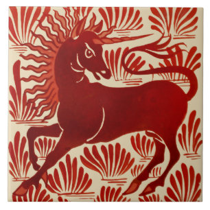William De Morgan Repro Red Unicorn Fliese