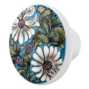 William * De Morgan Sprig von Blume White Aquamari Keramikknauf