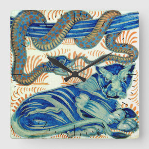 William De Morgan Tiger und die Schlange Quadratische Wanduhr