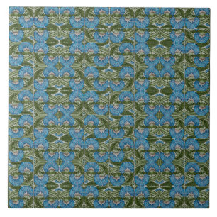 William De Morgan Vintage-Blumenmotive Blau Fliese