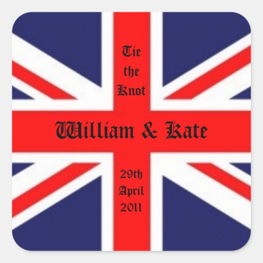 William & Kate Wedding-Union Jack Quadratischer Aufkleber (Vorderseite)