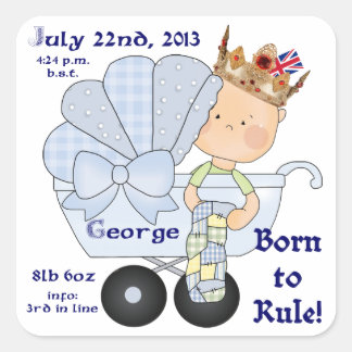 William & Kate's Little Prince George/Birth Info Quadratischer Aufkleber