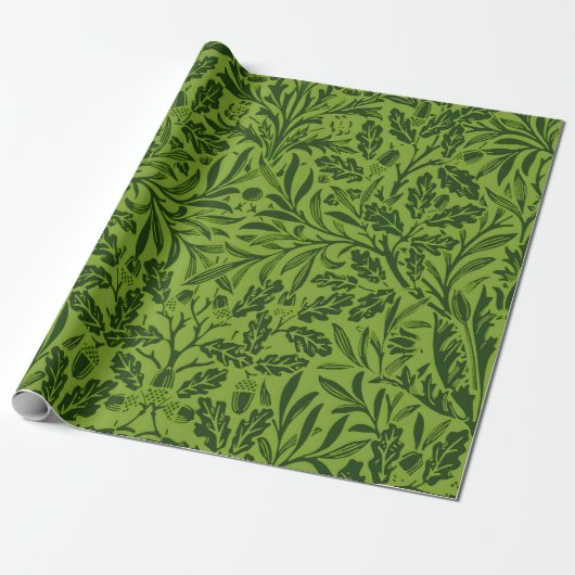 William Mirrors Acorns & oak Blätter Pattern Green Geschenkpapier (Ungerollt)