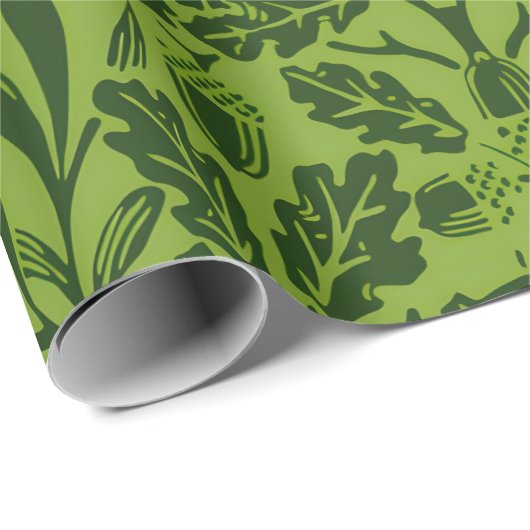 William Mirrors Acorns & oak Blätter Pattern Green Geschenkpapier (Rolleneckpunkt)