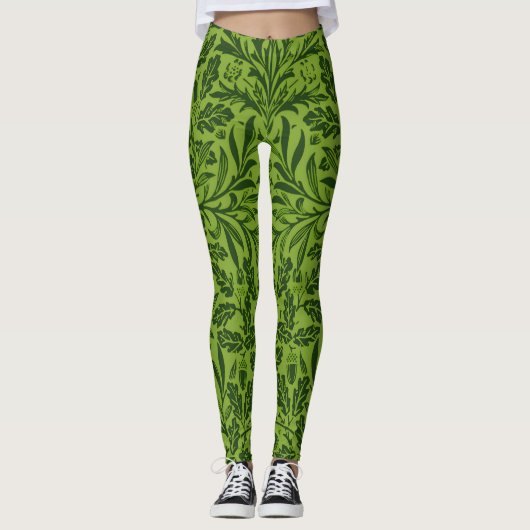 William Mirrors Acorns & oak Blätter Pattern Green Leggings (Vorderseite)
