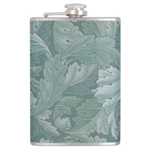 William Morris Acanthus-Blatt Teal Blau Muster Flachmann