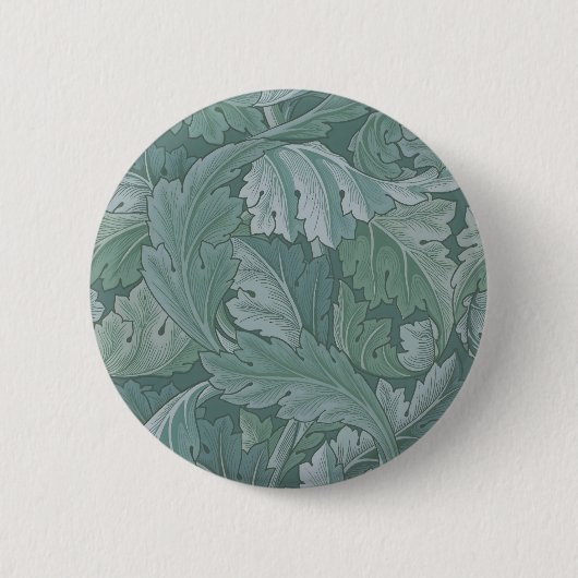 William Morris Acanthus-Blatt Tealblau-Muster Button (Vorderseite)