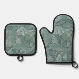 William Morris Acanthus-Blatt Tealblau-Muster Ofenhandschuh & Topflappen-Set