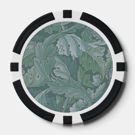 William Morris Acanthus-Blatt Tealblau-Muster Pokerchips (Vorderseite)