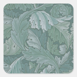 William Morris Acanthus-Blatt Tealblau-Muster Quadratischer Aufkleber