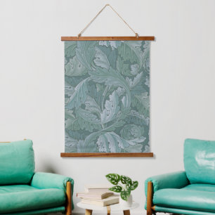 William Morris Acanthus-Blatt Tealblau-Muster Wandteppich Mit Holzrahmen