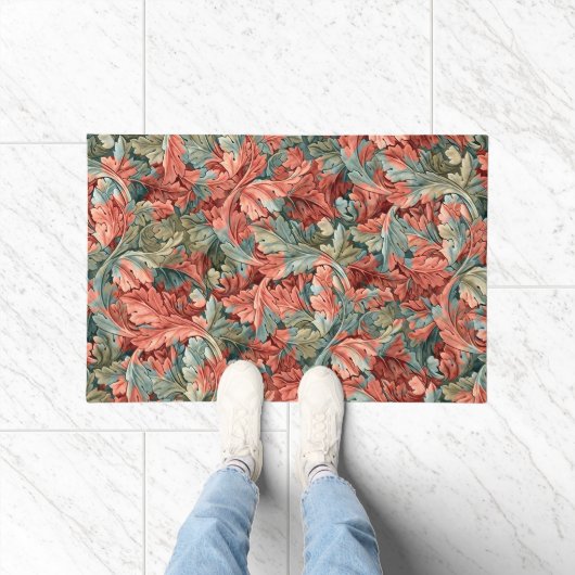 William Morris Acanthus Botanical Red Green Fußmatte (Indoor)