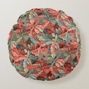 William Morris Acanthus Botanical Red Green Rundes Kissen