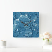 William Morris Acanthus in Blue Quadratische Wanduhr (Zuhause)