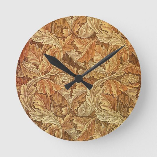 William Morris Acathus Brown Autumn Leaves Runde Wanduhr (Vorderseite)